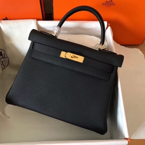 Bolso kelly de cuero original de Hermes Togo KL320 negro