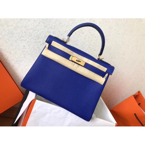 Bolso kelly de cuero original de Hermes Togo KL320 azul