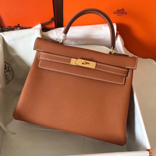 Bolso kelly de cuero original de Hermes Togo KL320 marrón