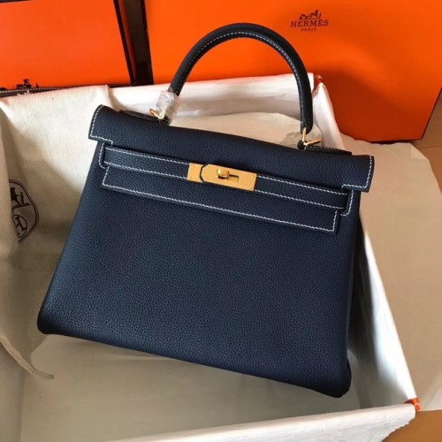Hermes bolso kelly de cuero Togo original KL320 azul oscuro
