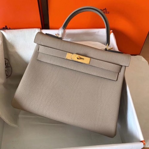 Bolso kelly de cuero original de Hermes Togo KL320 gris