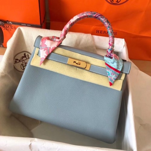 Hermes bolso kelly de cuero Togo original KL320 azul claro