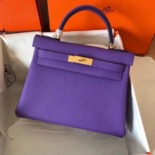 Bolso kelly de cuero original de Hermes Togo KL320 púrpura