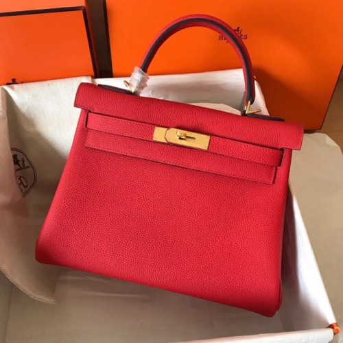 Bolso kelly de cuero original de Hermes Togo KL320 rojo