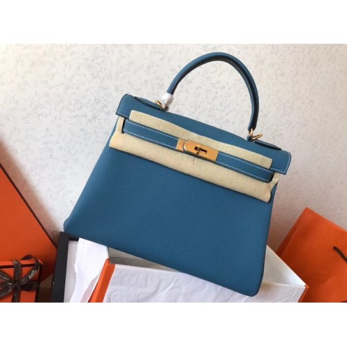 Bolso kelly de cuero original de Hermes Togo KL320 azul cielo
