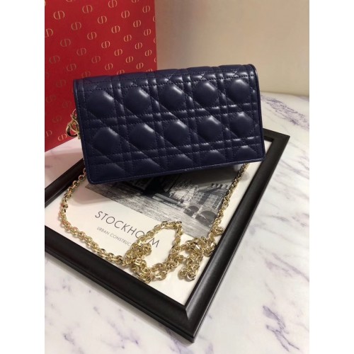 CLUTCH LADY DIOR DE PIEL DE CORDERO S0204 azul oscuro