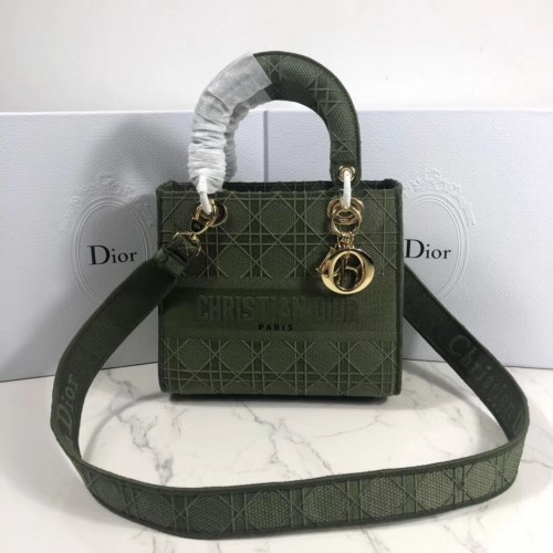 BOLSO TOTE LADY DIOR DE LONA BORDADA C4532 Verde negruzco