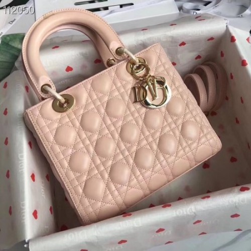 BOLSO LADY DIOR DE PIEL DE CORDERO CAL44550 rosa