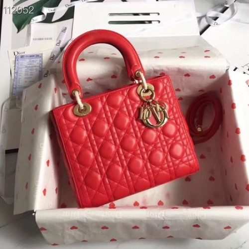 BOLSO LADY DIOR DE PIEL DE CORDERO CAL44550 rojo