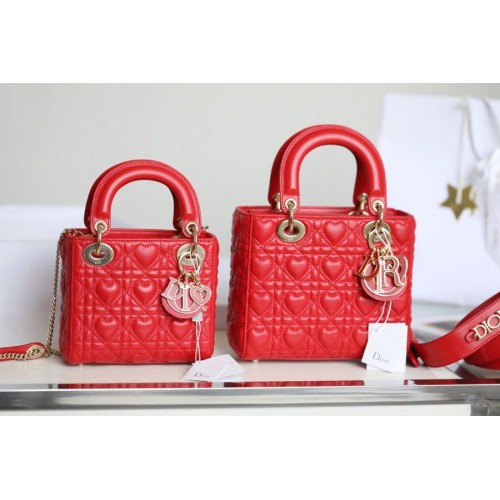 LADY DIOR MY ABCDIOR BAG Bolso Cannage Heart Original de piel de cordero M0539O Rojo