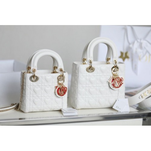 BOLSO LADY DIOR MY ABCDIOR Bolso Cannage Heart Original de piel de cordero M0539O Blanco