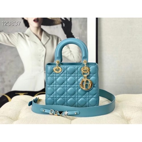 BOLSO LADY DIOR MY ABCDIOR Piel de cordero Cannage M0538O azul claro