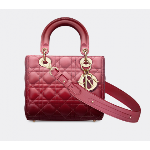 BOLSO LADY DIOR MY ABCDIOR Piel de cordero cannage rosa fresa degradada M0538OS