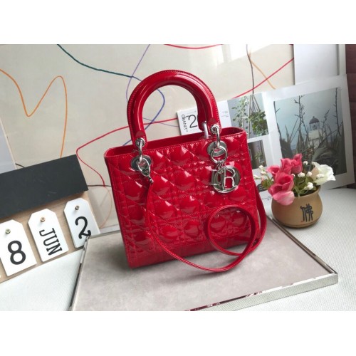 LADY DIOR MY ABCDIOR Bolso en Charol Rojo M05389 Plata
