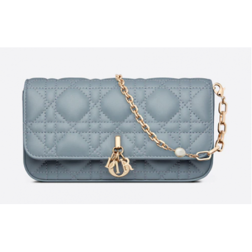 ESTUCHE PARA TELÉFONO LADY DIOR Piel de cordero Cannage S0977O Azul nube