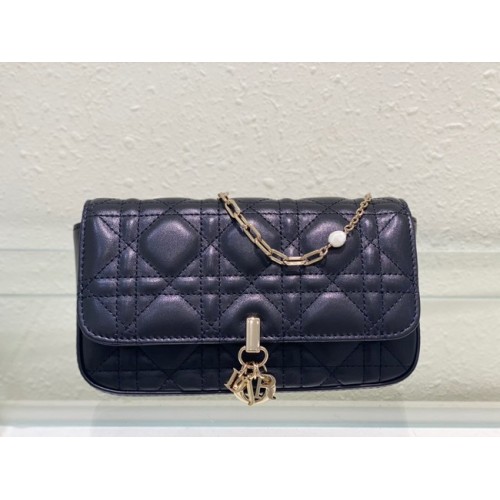 ESTUCHE PARA TELÉFONO LADY DIOR Piel de cordero Cannage S0977O negro