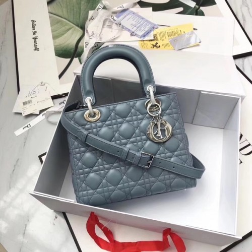 BOLSO LADY DIOR DE PIEL DE CORDERO CAL44550 gris azul