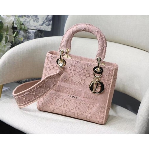 BOLSO TOTE LADY DIOR DE LONA BORDADA C4532 herrajes oro rosa