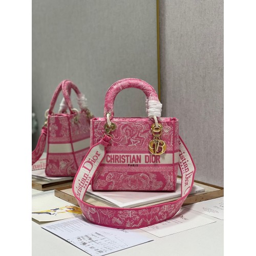 BOLSO TOTE LADY DIOR DE LONA CON TIGRE BORDADO C4535 Herrajes en oro rosa