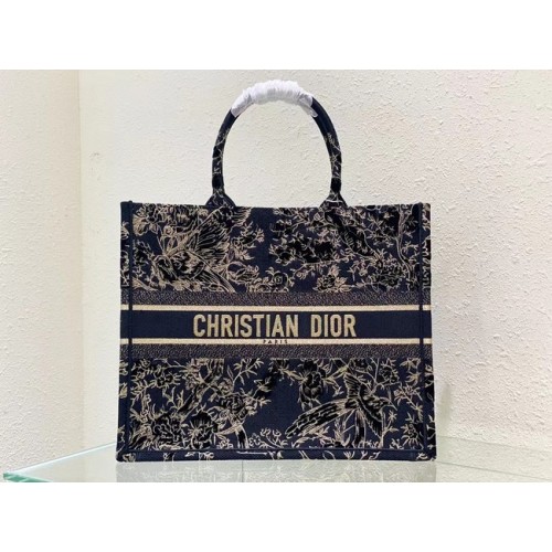 GRANDE DIOR BOOK TOTE Negro Dior Jardin dHiver Algodón bordado con terciopelo e hilo dorado metalizado M1286