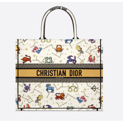 GRANDE DIOR BOOK TOTE Latte Multicolor Dior Pixel Zodiac bordado M1286ZRTY