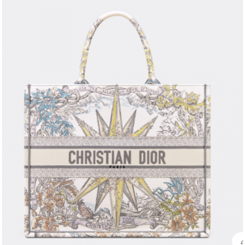 GRANDE DIOR BOOK TOTE Blanco Multicolor Reve Bordado dInfini M1286Z