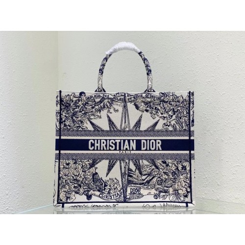 GRANDE DIOR BOOK TOTE Blanco y azul multicolor Reve Bordado dInfini M1286Z