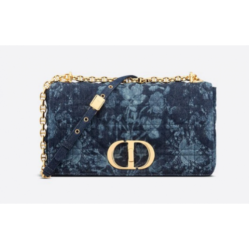 BOLSO GRANDE DIOR CARO Blue Dior Flowers Cannage Denim M9243UJ