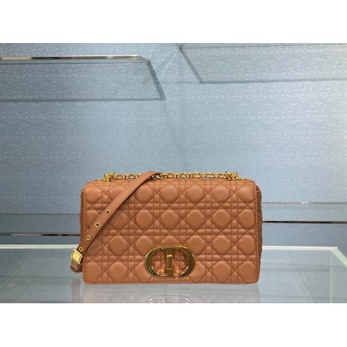 BOLSO GRANDE DIOR CARO Piel de becerro Cannage suave M9243U Color coñac