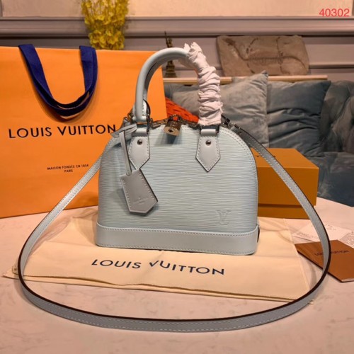 LOUIS VUITTON M40302 EPI CUERO ALMA PEQUEÑO AZUL CLARO