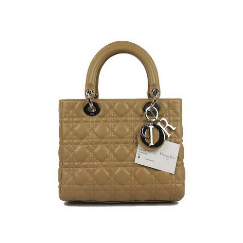 Christian Dior Bolsos de piel de cordero Bolso Lady Dior CAL44550 Beige Plata