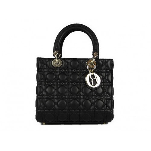 Christian Dior Bolsos de piel de cordero Bolso Lady Dior CAL44550 Negro Dorado