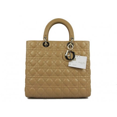 Christian Dior Bolsos de piel de cordero Bolso grande Lady Dior CAL44561 Beige Dorado