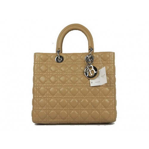 Christian Dior Bolsos de piel de cordero Bolso grande Lady Dior CAL44561 Beige Plata