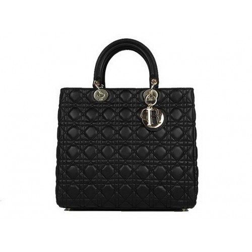 Christian Dior Bolsos de piel de cordero Bolso grande Lady Dior CAL44561 Negro Dorado
