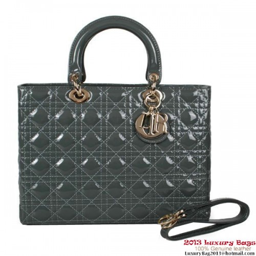 Bolso Lady Dior Bolso Mediano Charol D9603 Gris Oscuro