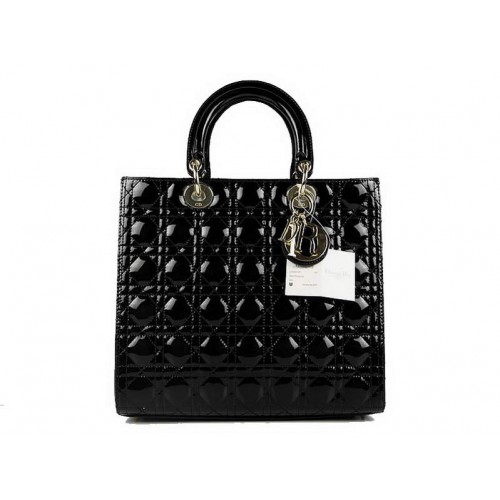 Bolsos de charol Christian Dior Bolso grande Lady Dior CAL44561 Negro Dorado