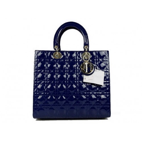 Bolsos de charol Christian Dior Bolso grande Lady Dior CAL44561 Azul dorado