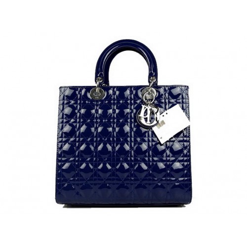 Bolsos de charol Christian Dior Bolso grande Lady Dior CAL44561 Azul Plata