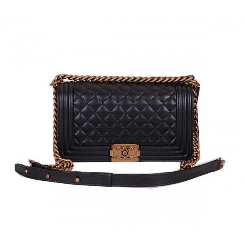 Bolso de hombro con solapa Le Boy Chanel Cuero de piel de oveja negro CHA67086 Dorado