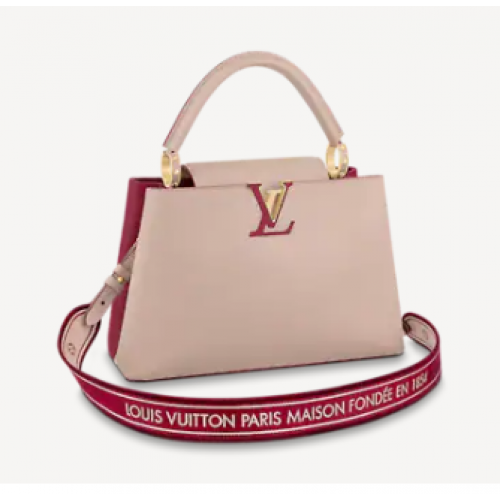 Louis Vuitton CAPUCINES MM M58608 Eggshell&Lie de Vin Rojo
