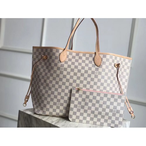 Louis Vuitton Damier Azur Bolso de cuero original NEVERFULL GM N41604 Rosa