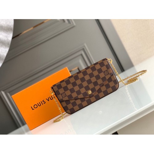 Louis Vuitton Damier Ebene Lona Original Cuero Pochette Bolso N63032 Rojo