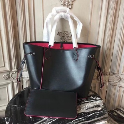 Bolso tote de cuero Louis Vuitton EPI 54185 negro y rojo