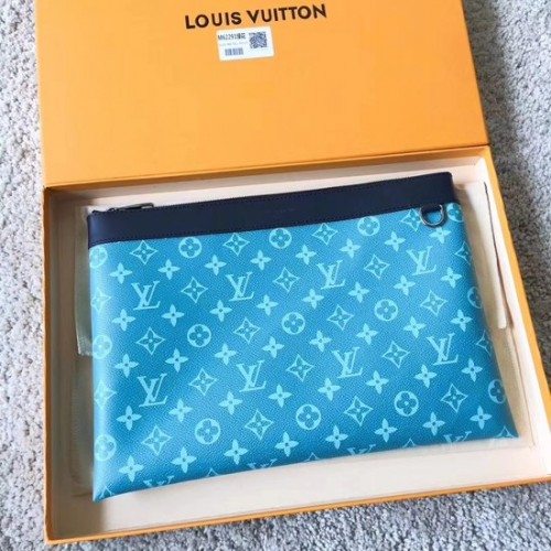 Bolso de mano de lona con monograma de Louis Vuitton POCHETTE APOLLO 61692 azul cielo