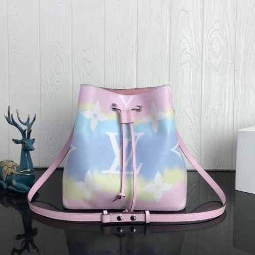 Louis Vuitton Monogram Canvas Neonoe Cuero original M45126 Rosa y azul