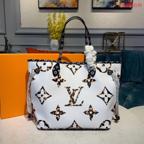 Louis Vuitton Monogram Canvas Cuero original NEVERFULL MM M44567 Blanco