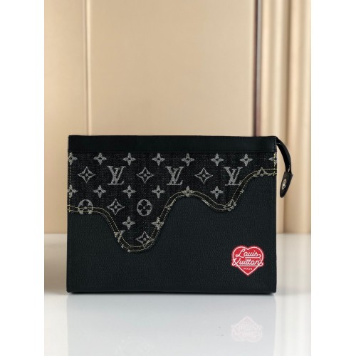 Louis Vuitton Monogram Drip Taurillon POCHETTE VOYAGE Denim M45961 Negro