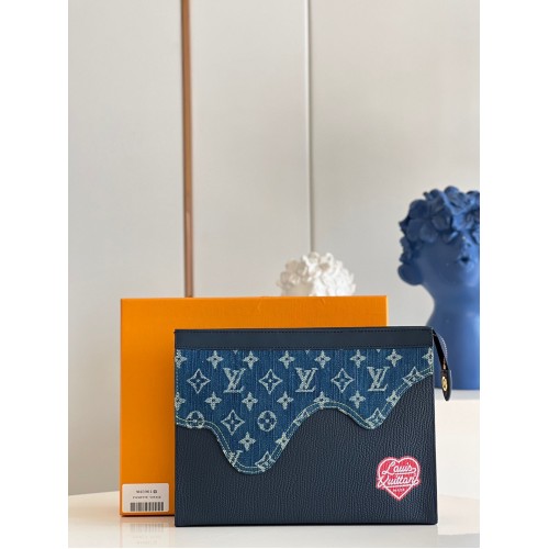 Louis Vuitton Monogram Drip Taurillon POCHETTE VOYAGE Denim M45961 Azul