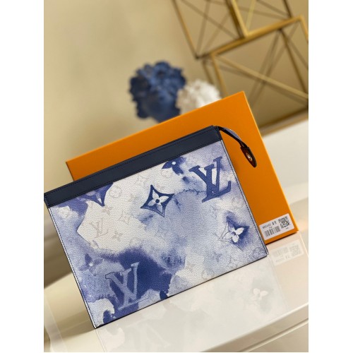 Louis Vuitton Monogram Eclipse POCHETTE VOYAGE MM M80460 Azul y blanco